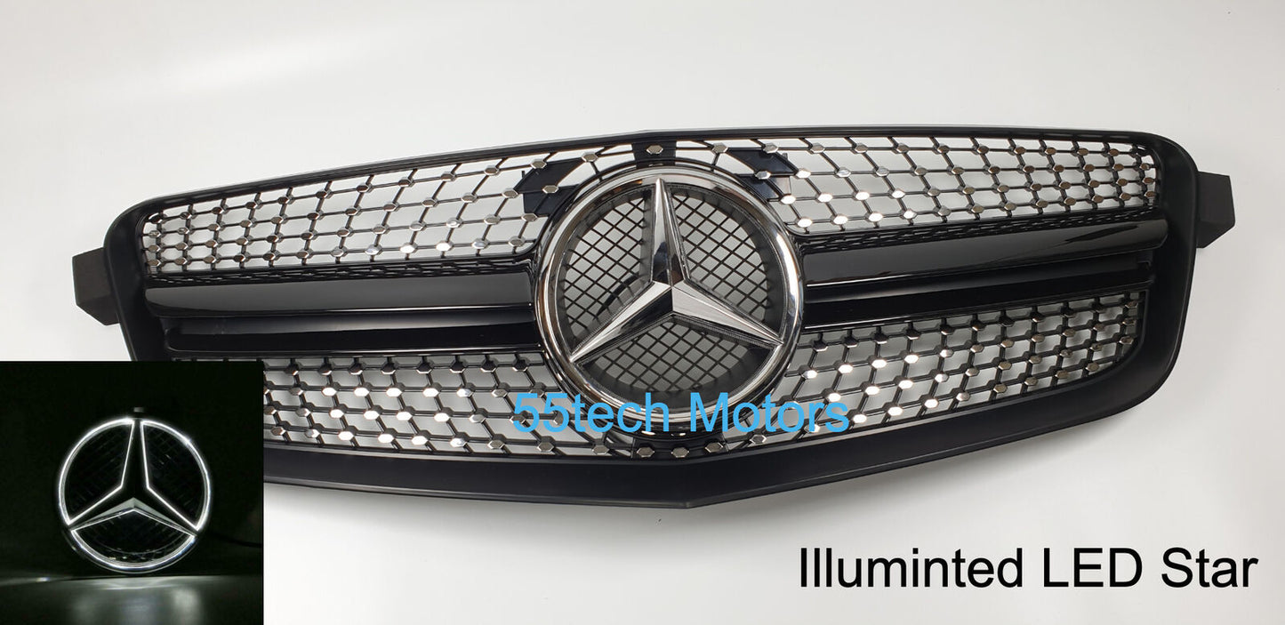 W212 Mercedes E Class E350 E550 Diamond Grill grille Illuminated LED Star emblem - 55tech Motors