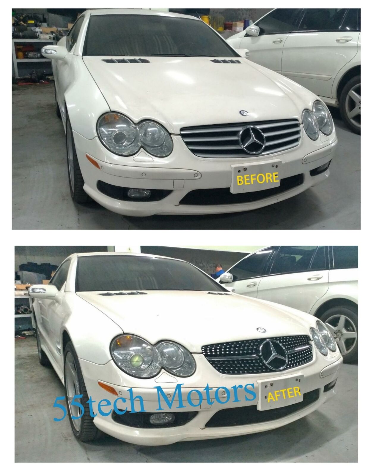 Mercedes R230 Diamond Grill LED Illuminated Star emblem light SL500 Grille SL600 - 55tech Motors