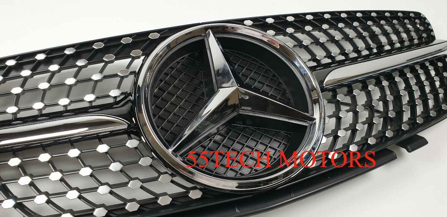 Mercedes R230 Diamond Grill LED Illuminated Star emblem light SL500 Grille SL600 - 55tech Motors