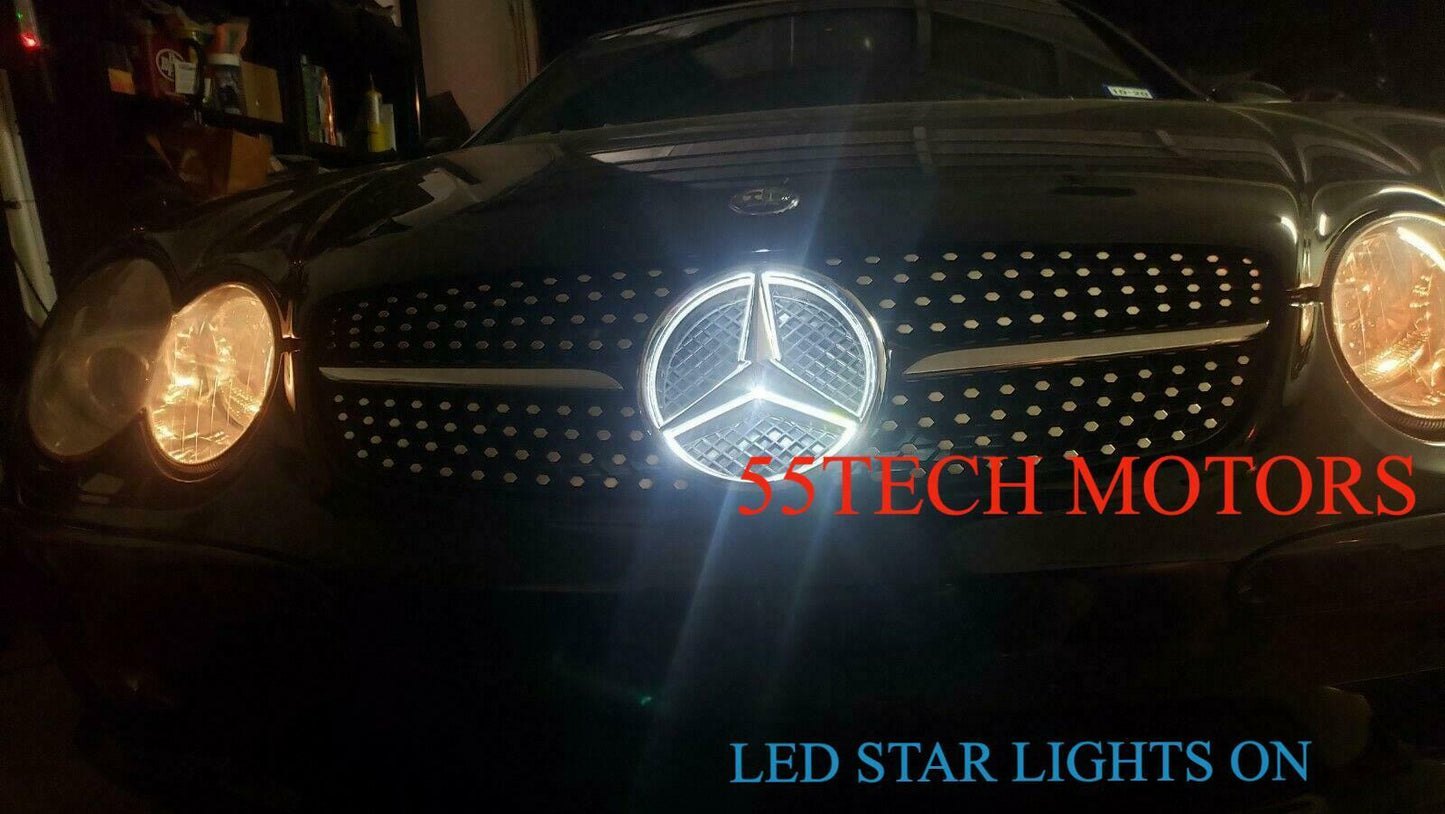 Mercedes R230 Diamond Grill LED Illuminated Star emblem light SL500 Grille SL600 - 55tech Motors