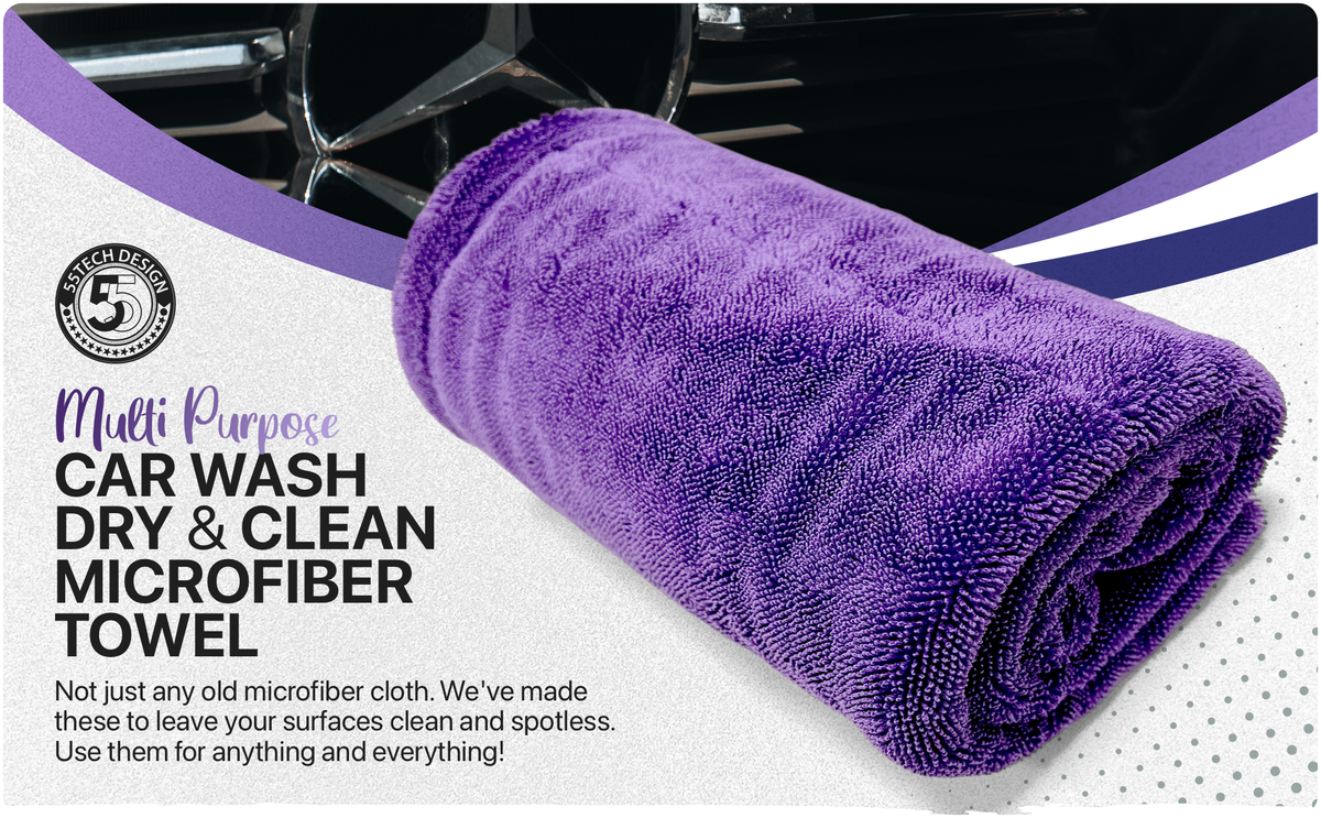 55tech Fast-Drying Microfiber Car Wash Towel, Twist-Loop Pile, Superior Absorbency for Cars, Trucks, SUVs and Boats