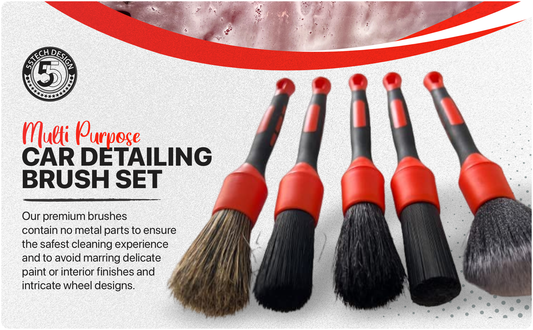55tech Car Detailing Brush Set - 5 Pack Auto Detail Brush Kit for Automotive – Soft to Firm Brushes for Cleaning and Polishing – Ideal for Interior, Exterior, Dashboard, Wheel Rims, Air Vent, Seat