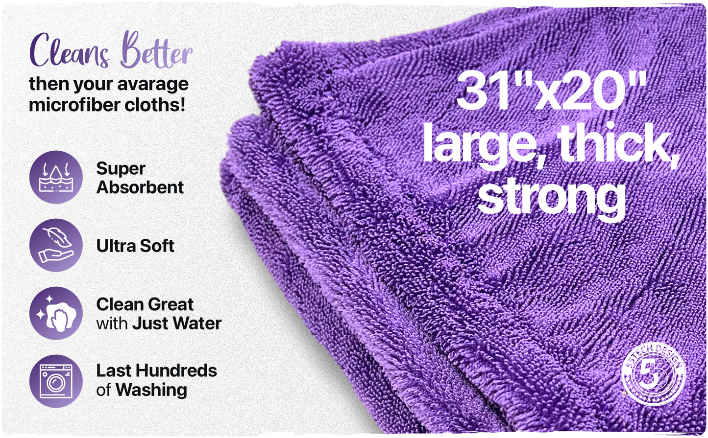 55tech Fast Drying Towels for Car Wash Dry & Clean Microfiber Towel - Twist-Loop Pile - for Faster One-Pass Vehicle Cleaning & Detailing Trucks SUVs Boats - Superior Absorbency