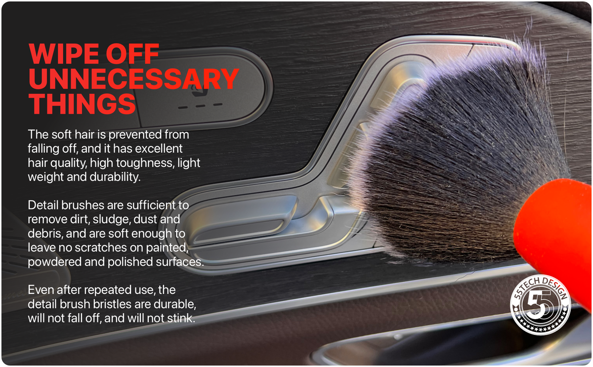 55tech Car Detailing Brush Set, 5-Pack Soft to Firm Brushes for Interior, Exterior, Dashboard, Wheels, Air Vents and Seats