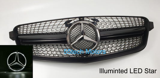 W212 Mercedes E Class E350 E550 Diamond Grill grille Illuminated LED Star emblem - 55tech Motors