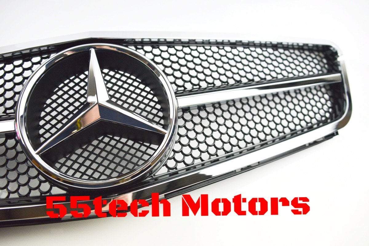 For 08-11 Shiny Black Front Grille Benz W204 C63 C-Class Pre-Facelift