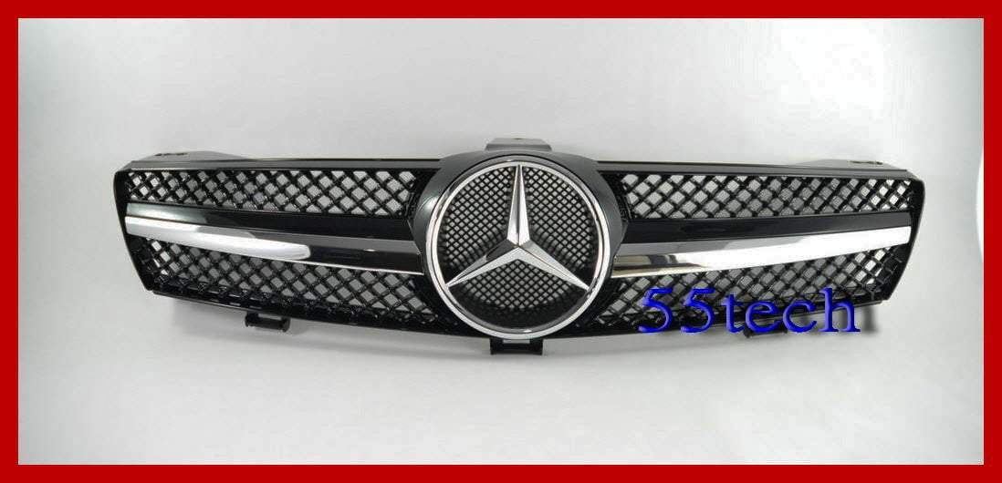 Mercedes W219 CLS 1-fin front grille, non-Distronic fitment, chrome finish