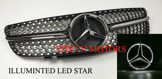 Mercedes R230 Diamond Grill LED Illuminated Star emblem light SL500 Grille SL600 - 55tech Motors