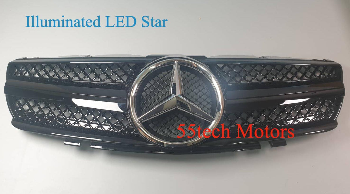 Mercedes R230 SL-Class 2003-2006 1-Fin Grille with Illuminated LED Star Emblem