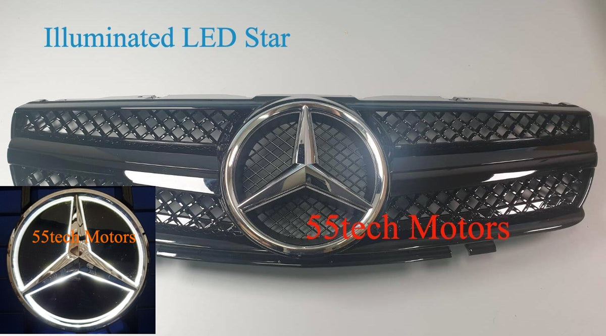 Mercedes R230 SL-Class 2003-2006 1-Fin Grille with Illuminated LED Star Emblem