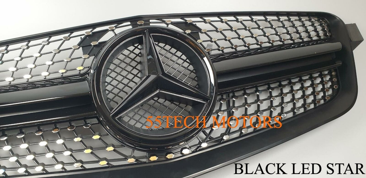 W212 Mercedes E Class E350 E550 Diamond Grill grille Illuminated LED Star emblem - 55tech Motors